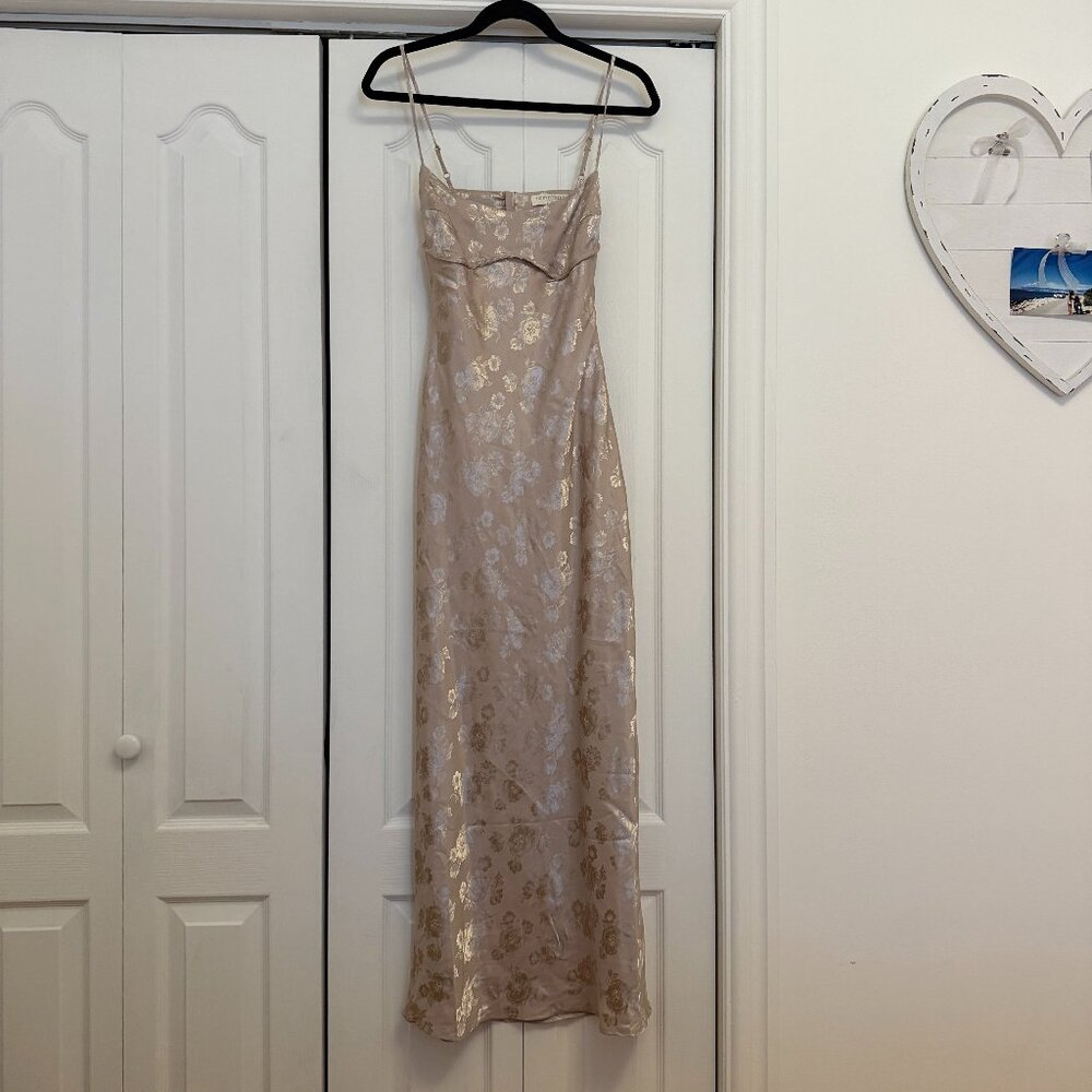 Elegant Champagne Floral Maxi Slip Dress with Spaghetti Straps